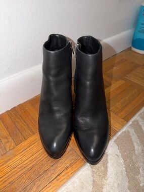 Alexander Wang Black Leather Pointed-Toe Ankle Booties with Side Zips